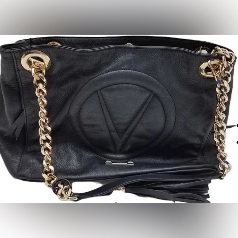 Authentic Valentino Black Leather Chain Shoulder Bag